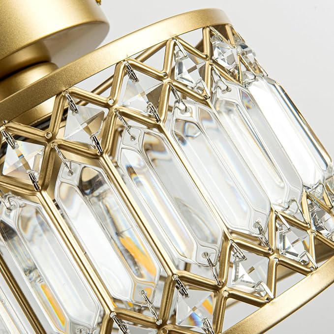 Rpzloila Crystal Ceiling Light, Modern Semi Flush Mount Ceiling Light, Gold Crystal Chandelier for Kitchen Bedroom Bathroom Entryway (Bulb not Included)