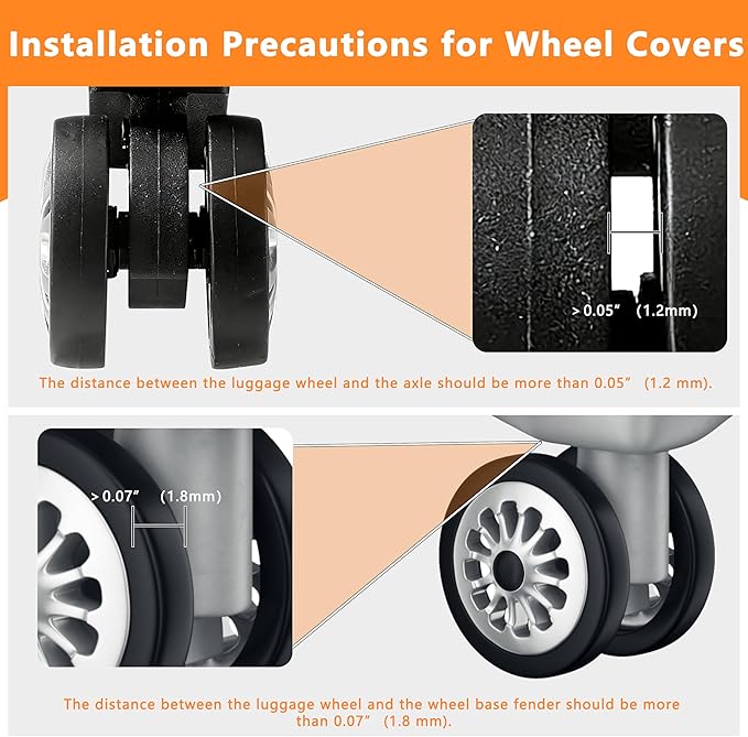8 Pcs Upgraded Luggage Wheel Covers, Suitcase Protector, Wear-Resistant Anti-Noise Silicone Wheel Covers for 2-2.4” Spinner Wheels, Travel Accessories for Carry On Luggage (Orange, Small)