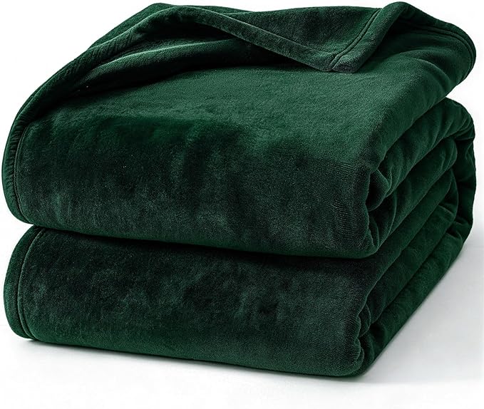 Hansleep Fleece Queen Blanket for Bed Fleece Dark Green, Queen Size Super Soft Flannel Fuzzy Plush Cozy Blanket for All Seasons, Dark Green, Queen 90x90 Inches