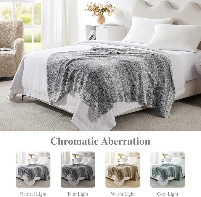 Throw Blanket, Grey Gradient Soft Cozy Fluffy Knitted Throw Blankets for Couch, Sofa, Bed, Chair, Warm Fuzzy Plush Travel Picnic Lightweight Blanket, 50x60 inches