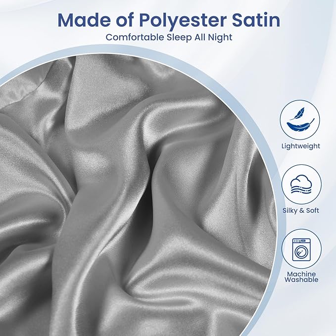 Satin Pillowcase for Cervical Pillows, (Cover Only) Fit for Orthopedic Neck Support Pillow, Silky Smooth Pillowcase Cover with Zipper Closure (Gray)