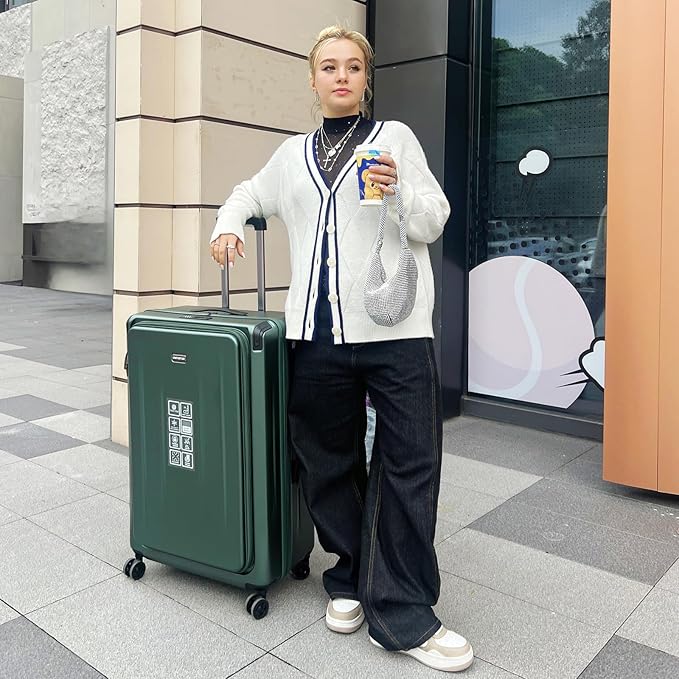Premium Carry On Luggage, 29 Inch Top Opening Aluminum Frame Airline Approved ABS+PC Hard Shell Suitcases with Silent Wheels, TSA Lock, Front Pocket & Wet-dry Separated Six-piece set