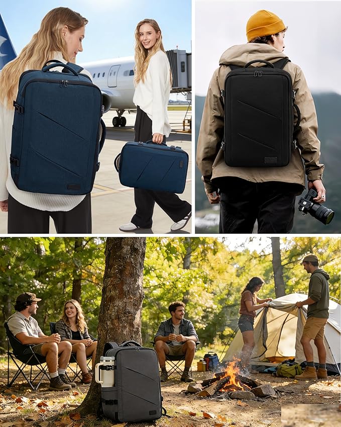 LOVEVOOK Travel Backpack, 40L Extra Large Carry on Backpack, Peersonal Item Bag Flight Approved, Anti-Theft Water Resistant 17 Inch Weekender Backpack for Men Women, with USB Port, Navy Blue