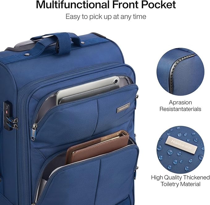 Hanke 28 Inch Softside Expandable Luggage with Spinner Wheels,Check Large Luggage Rolling Suitcase Travel Luggage with TSA Approved,Blue