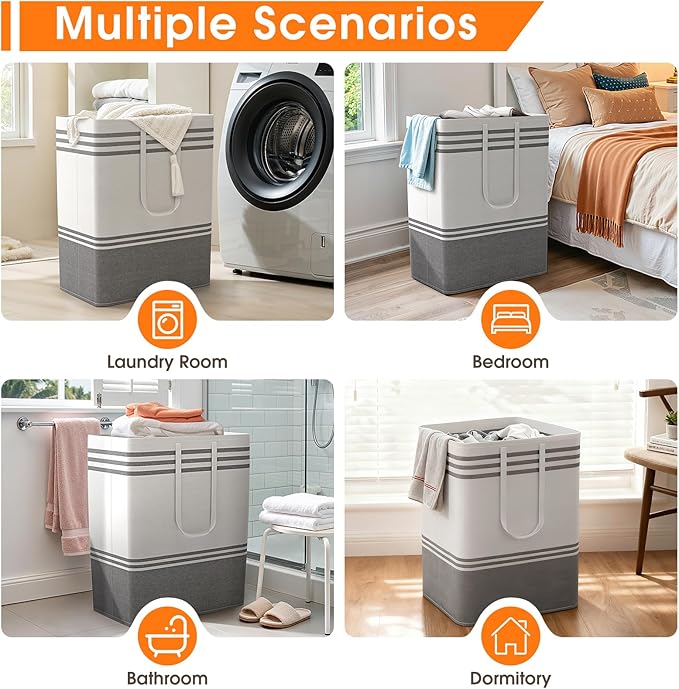 3 Pack Large Laundry Baskets, Laundry Hampers, Freestanding Waterproof Collapsible Clothes Bag with Extended & Reinforced Handles - Clothes Basket for Dorm, Bathroom, Home (125L)