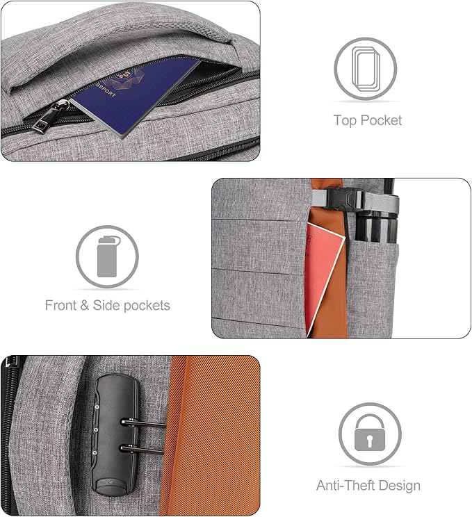 Tzowla 40L Expandable Travel Laptop Backpack for Men Women Carry on Flight Approved,Large Capacity Anti Theft Backpacks with Giant Tumbler Holder Pocket,Personal Item Bag Fit 17.3" Computer（Grey