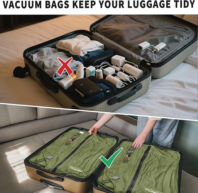 Reusable Vacuum Bags for Travel With Pump,Professional Waterproof IPX8 Vacuum Compression Bag for Suitcases Backpack,Space Saver Bags Packing Organizers for Clothing Packing（2 Pack,Green)