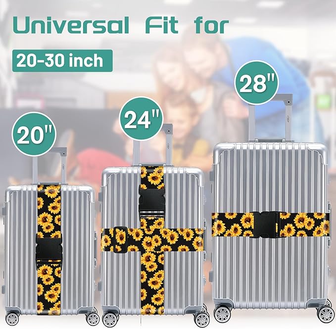 Slohif Luggage Straps for Suitcases Travel Belt Accessories Luggage Connector Identifiers 2 Pack Over Handle with Buckle Unique Nylon Adjustable Strap for Sleeping Bag Car Seat Sunflower
