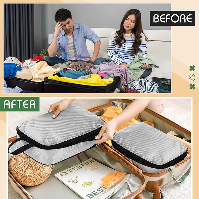 5 Pack Compression Packing Cubes for Travel Space Saving Cubes Luggage Organizer for Suitcase(Gray,M)