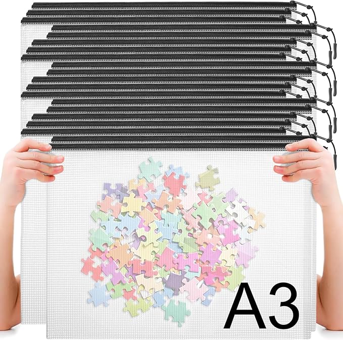 YOPCDJ 24pcs Mesh Zipper Pouch Bags A4 Mesh Bags for Classroom Organization, Waterproof Document Zipper Pouches for Cosmetics, Travel Storage File Bags for Office Supplie (Black-A3-20PCS)