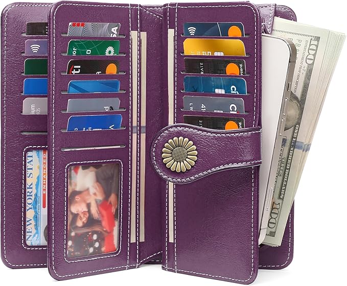 SENDEFN Wallets for Women Leather Credit Card Holder with RFID Blocking Large Capacity Wristlet | with RFID Blocking, Large Capacity, Wristlet, with RFID Blocking, Large Capacity, Wristlet