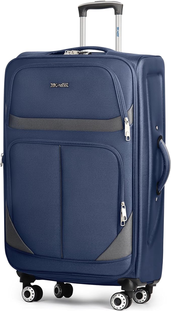 32'' Large Softside Suitcase,Expandable 15% Luggage,with Double Spinner Wheels and LOCK,Lightweight Travel Suitcase for Men/Women（Navy-Grey,32in）