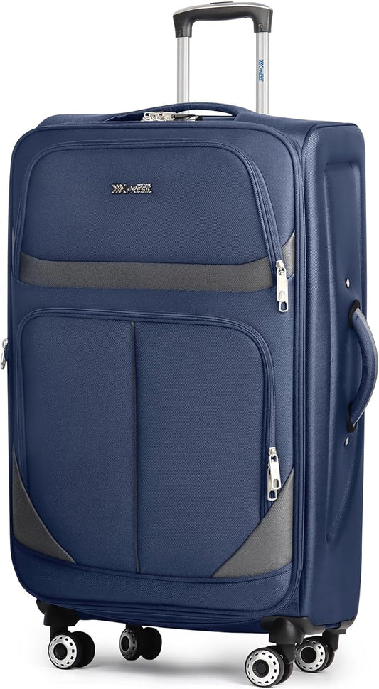 32'' Large Softside Suitcase,Expandable 15% Luggage,with Double Spinner Wheels and LOCK,Lightweight Travel Suitcase for Men/Women（Navy-Grey,32in）