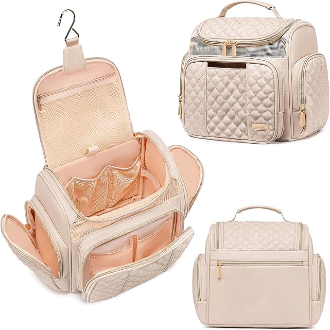 Large Leather Toiletry Bag for Women Men,Bathroom Bag,Water Resistant Shower Bag,Makeup Bag,Portable Shower Caddy for College Dorm,Hanging Travel Toiletry Bag with Transparent Waterproof Phone Pocket