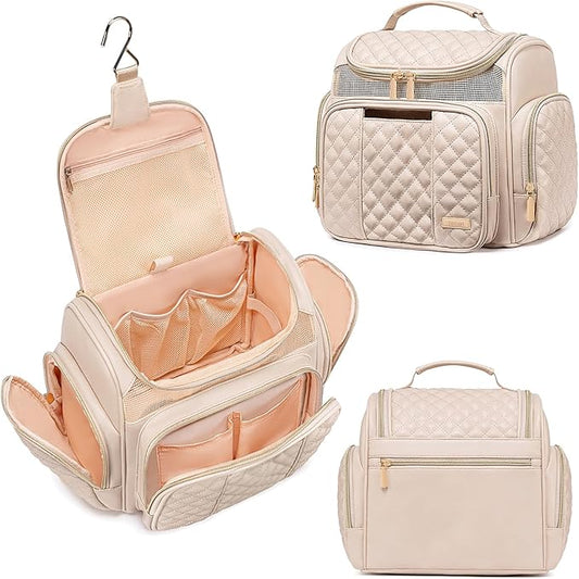 Large Leather Toiletry Bag for Women Men,Bathroom Bag,Water Resistant Shower Bag,Makeup Bag,Portable Shower Caddy for College Dorm,Hanging Travel Toiletry Bag with Transparent Waterproof Phone Pocket