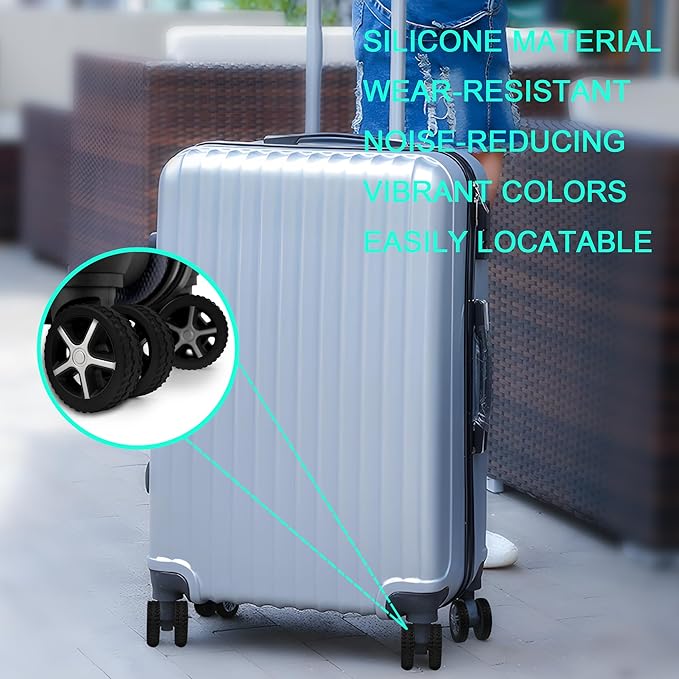 (8 Pack) Silicone Luggage Wheel Covers for 8-Spinner Wheel Suitcases, Mute & Shock Absorption Protector, Wear-Resistant & Noise-Reducing, Perfect for Travel (Black)