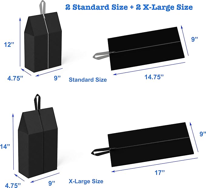 Simple Houseware Travel Shoe Bags, Set of 4 Waterproof with Zipper, Black