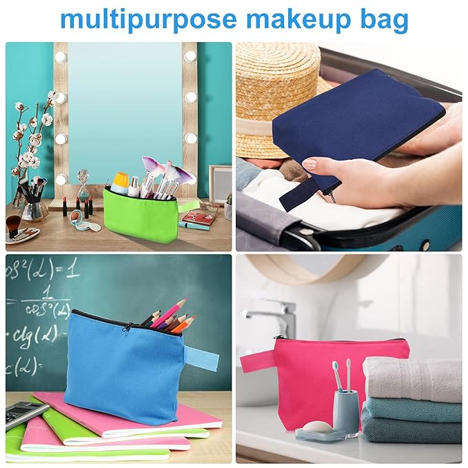 Saintrygo 30 Pcs Canvas Makeup Bags Bulk for Women Cosmetic Bags Small Travel Canvas Zipper Pouch Blank DIY Multipurpose Toiletry Hygiene Pouch for Women Purse Pencil Case(Classic,7.5 x 5 x 1.8 Inch)