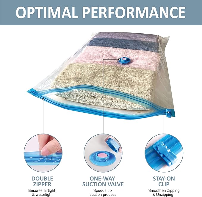 Vacuum Storage Bags, Vacuum Seal Space Saver Bags for Clothing, Travel Lugggage,Carry-on, Blankets, Comforters, Pilow, Bedding, 10 Large