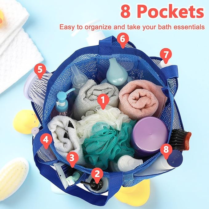 Fammart Mesh Shower Caddy Portable for College Dorm Room Essentials, 8-Pocket Large Shower Basket Tote Bag with 2 Handles for Toiletry, Bathroom, Beach, Camp, Gym