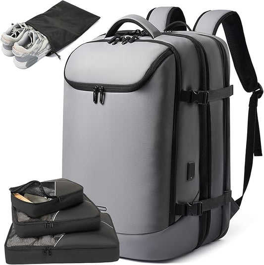 TANGCORLE Laptop Backpack for Women, 50L Carry On Backpack Men, Expandable Flight Approved Water Resistant Luggage with 3 Packing Cubes & USB Port, Travel Backpack Fits 17.3 Inch Notebook