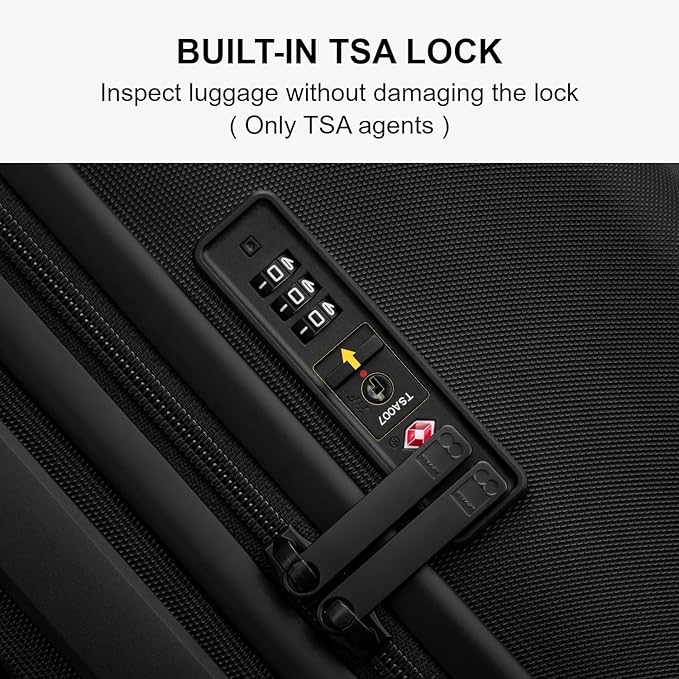 LEVEL8 Checked Luggage, Large Hardside Suitcases with Wheels 28 Inch Luggage, Luminous Textured Lightweight Hard Shell Suitcases Locks Tsa Approved, Black