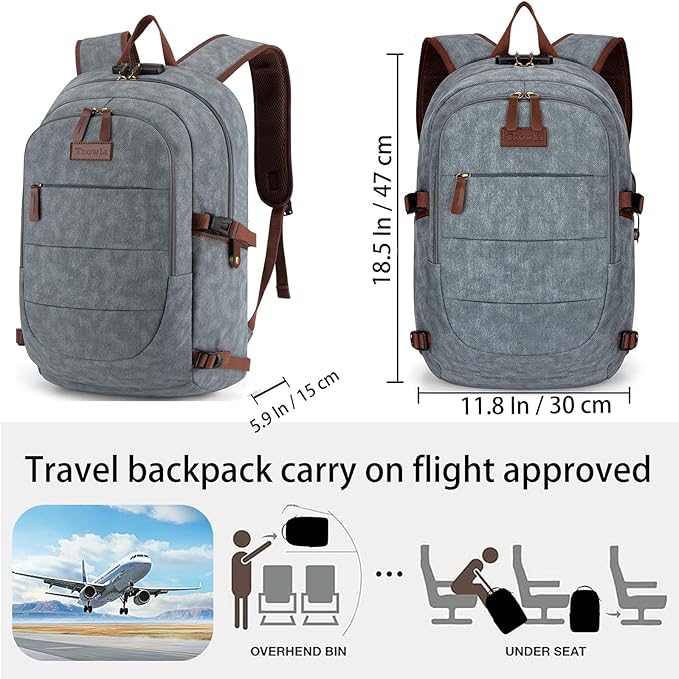 Tzowla Canvas Laptop Backpack-Anti Theft Bag for Men Women,Rucksack Fits 15.6Inch Laptop, Work Travel Bookbag with Lock