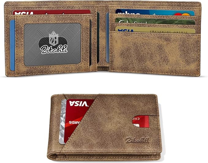 Zitahli Bifold Wallets for Men - Slim RFID Leather Credit Card Holder for 6-11 Cards, Minimalist Thin Wallet with ID Window & Cash Slot,Front Pockt Carteras Para Hombres, Birthday Gifts for Men | Slim, RFID Blocking, Premium, Front Pocket, Gift Box, Le...
