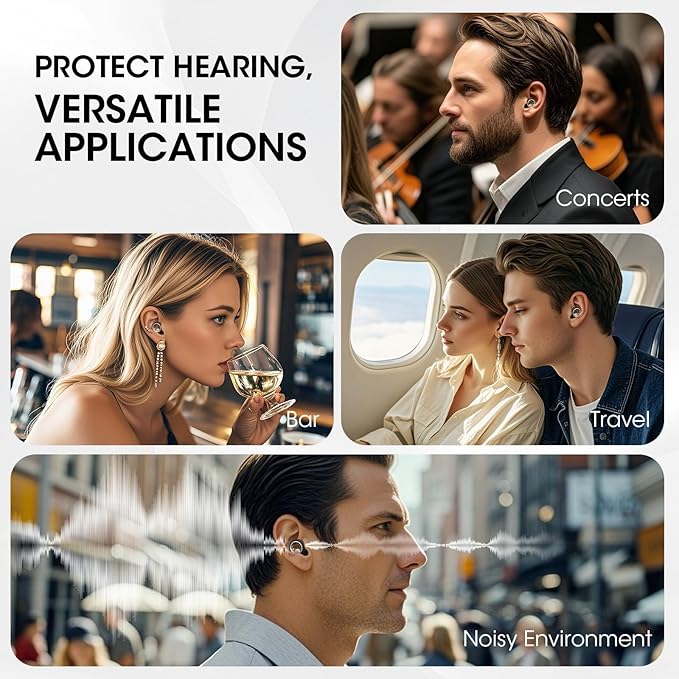 Ear Plugs for Sleeping, 45dB Noise Cancelling Ear Plugs, Reusable Silicone Earplugs for Noise Reduction with 8 Tips, Soft Earplugs for Snoring, Side Sleepers, Concerts, Travel, Work (Black)