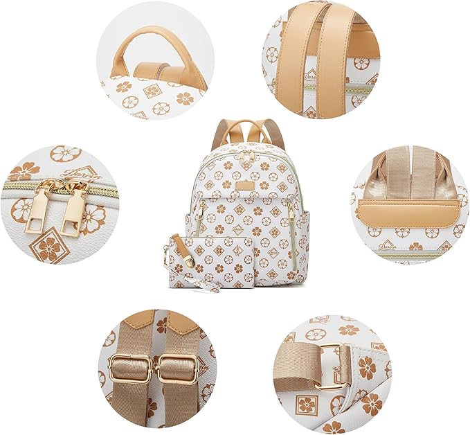 Makes Mini Backpack for Women, Stylish Daypack Purse Handbag Small Casual Daily Travel Bag, Lady Girls Gifts for Work School, 2pcs Sets