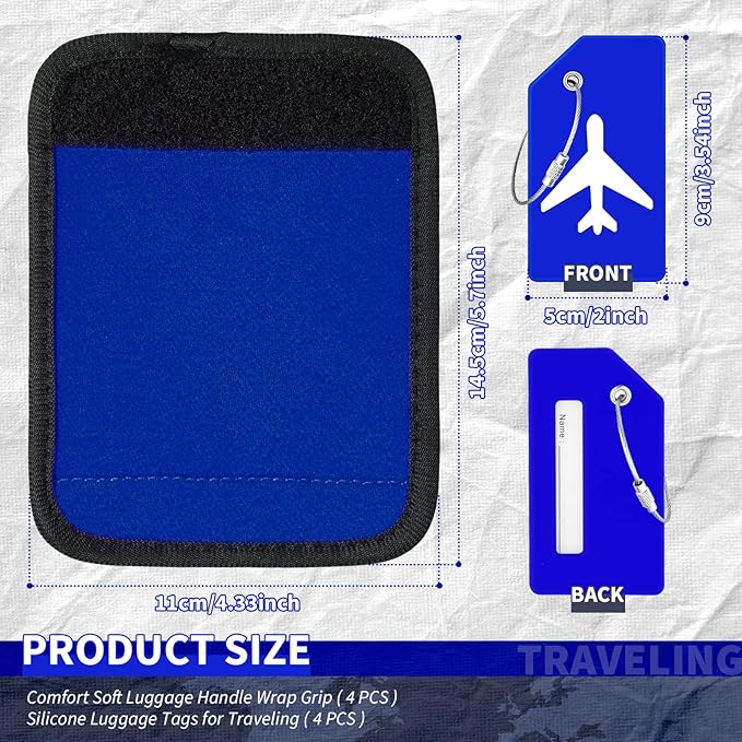 Sanwuta 8 Pcs Luggage Handle Wrap Tags Neoprene Suitcases Handle Wraps Silicone Luggage Identifiers Travel(Blue)