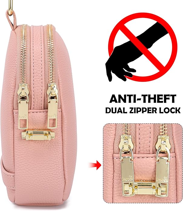 INICAT Anti Theft Crossbody Bag for Women, Small RFID Blocking Sling Purse with Zipper Lock for Travel, Vegan Leather
