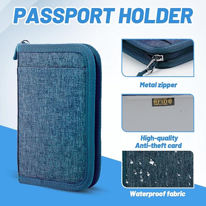 Passport Holder for Travel Essentials, RFID Blocking Protector Passport Wallets, Passport Document Organizer Case for Travel Must Have, Passport Book for Women, Couple, Family Cards, Tickets, ID, Cash