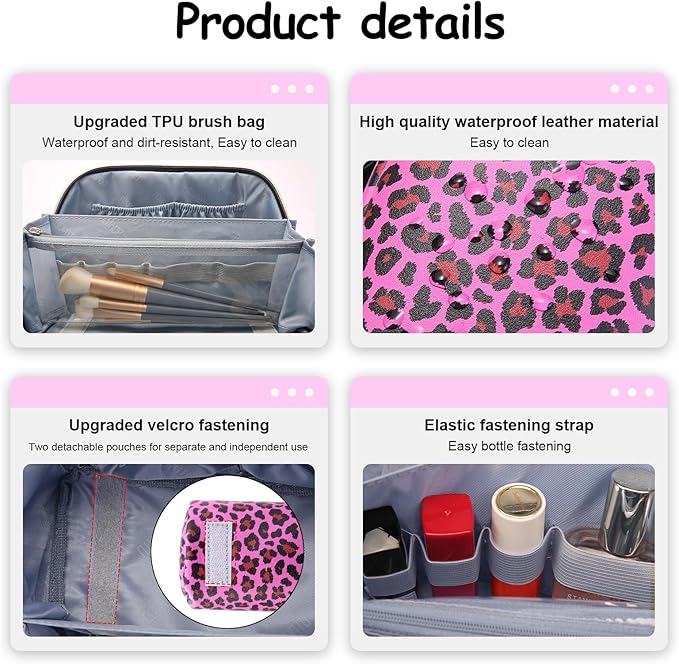 BOYATU Travel Makeup Bags Cosmetic Organizer Bag: 3 Pcs Set Large Capacity Make up Bag with Compartments - Waterproof Leather Toiletry Bags with Handle for Women (B-Red)