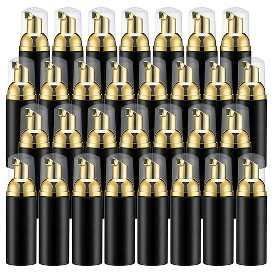 2oz Foam Pump Bottle (30PCS) Empty Travel Foaming Dispenser for Hand Soap, Lash Cleanser, Shampoo (60ml, Gold &Black