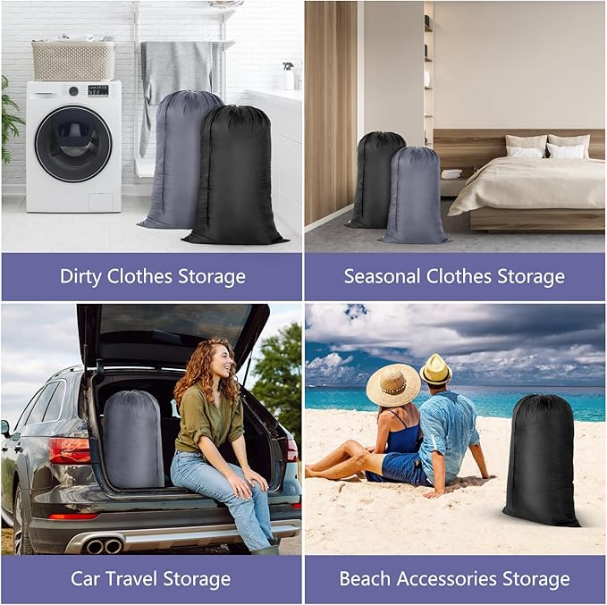 OTraki Laundry Bag 28x45 Inch Heavy Duty Laundry Wash Bag 2 Pack Large Laundry Basket Liner Bags Hamper Bag Dirty Clothes Organizer with Drawstring Closure Drying Do Not Exceed 176℉(Grey&Black)