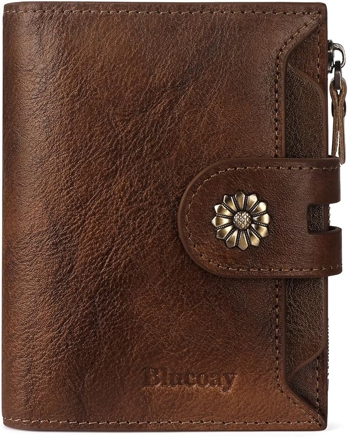 Wallet Women,RFID Blocking Womens Wallet,Real Leather Bifold Compact Small Wallet for Women Card Holder with Zip Coin Pocket(Darkcoffee)