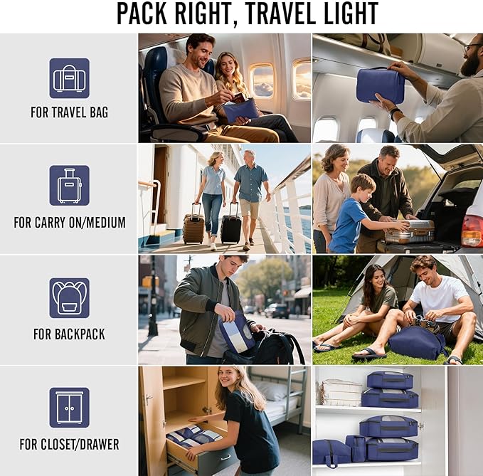 Veken 10 Set Packing Cubes for Travel Essential, Suitcase Organizer Bags in 4 Sizes, Carry-On Luggage Accessories with Large Laundry & Hanging Toiletry Bag, Must-Have for Airplane, Road Trip & Camping