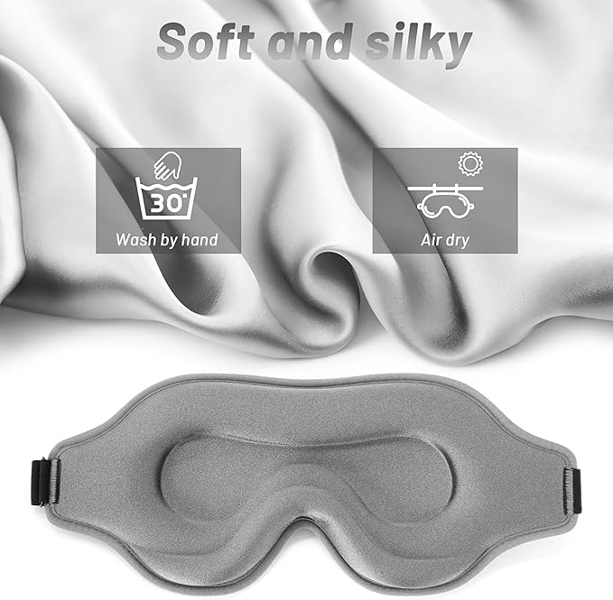 Sleep Eye Mask for Men Women, Sleeping Mask for Side Sleeper, Travel Blackout Night Blindfold Eye Shade Cover with Adjustable Strap (Grey-3D)