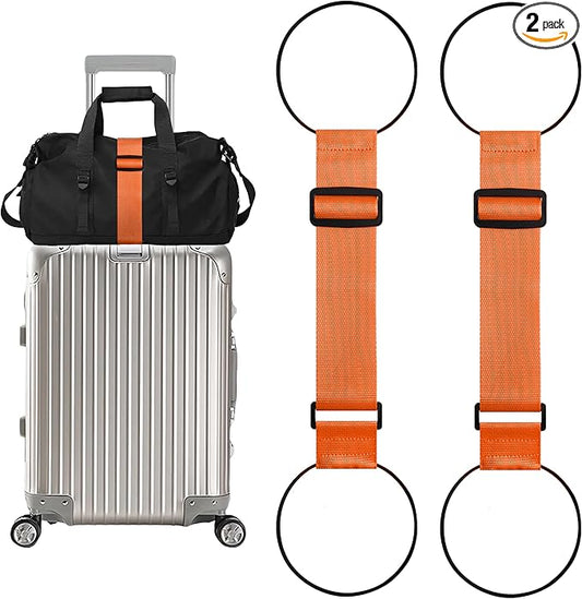 2 Pack Adjustable Luggage Straps for Add a Bag, Bungees Elastic Belt to Connect Suitcases, Luggage Connector Straps for Travel Essentials, Luggage Accessories Fastening Bag Strap - Orange