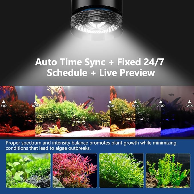 fishkeeper Aquarium Clip-On Stream Light with Auto Time Sync & 24/7 60W | Full Spectrum LED Fish Tank Lights with 9 Colors,Set Any Timer & 1-100% Dimming,Adjustable Clamp, for Freshwater Plants Tanks