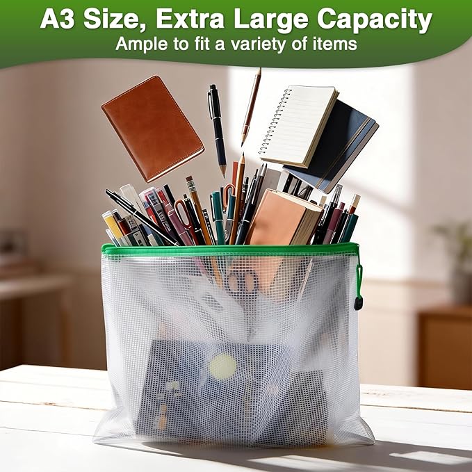 Umriox 16 Pack Large Zipper Bags 16.9x12.4 in, A3 16 Colors Mesh Zipper Document Pouch for Organizing, Storage Bags with Zipper for Board Game, Puzzles, Sewing Project, Travel Supplies