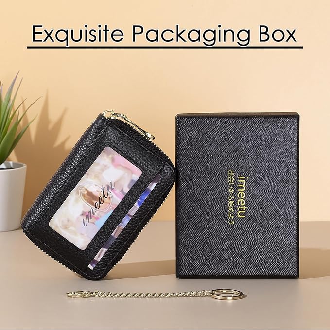 imeetu RFID Credit Card Holder, Small Leather Zipper Card Case Wallet for Women
