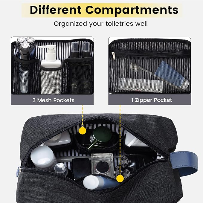 Vorspack Toiletry Bag for Men - Water Resistant Travel Bag for Toiletries, Lightweight Hygiene Bag for Bathroom, Travel Essentials, Gifts - Black&Blue