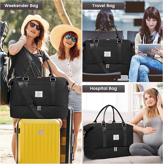 LOVEVOOK Travel Duffle Bag,Weekender Bags for Women with Shoe Compartment，Carry on Overnight Bag with Toiletry Bag,Gym Duffel Bag with Wet Pocket, Hospital Bags for Labor and Delivery