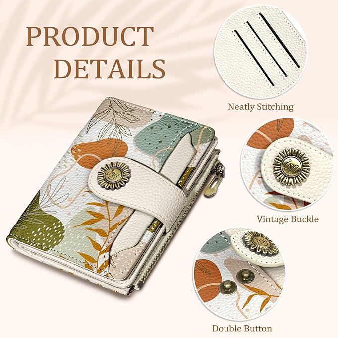 Icycay Art Abstrac Boho Small Wallet Women RFID Blocking Bifold, Credit Card Holder, Zipper Coin Pocket, PU Leather, Compact, Travel, 4 ID Window, 14 Card Slots, Cash Purse, Ladies Woman Female Girls