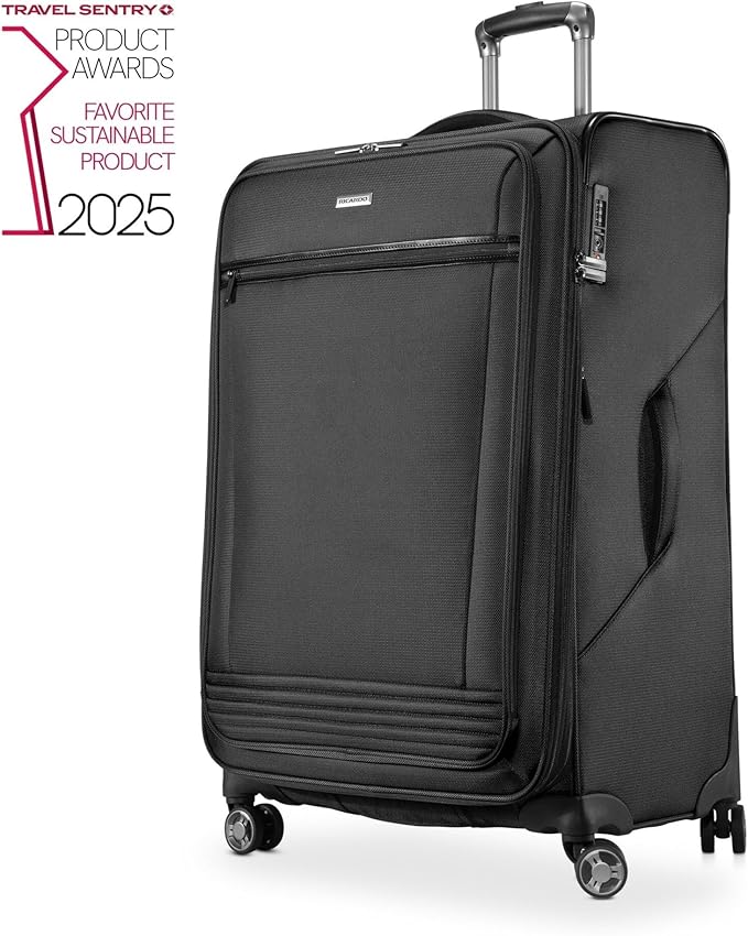 Ricardo Beverly Hills Avalon Softside 2-Piece Luggage Set Made with Sustainable 100% Recycled PET (rPET), Lightweight, Eco-Friendly Travel, Expandable, Dual Spinner Wheels, Black, (20" & 28")