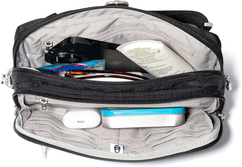 Baggallini Securtex Anti-theft Belt Bag 8.8"x5.5" Crossbody Fanny Pack for Women RFID Wallet Locking Zipper Travel Purse