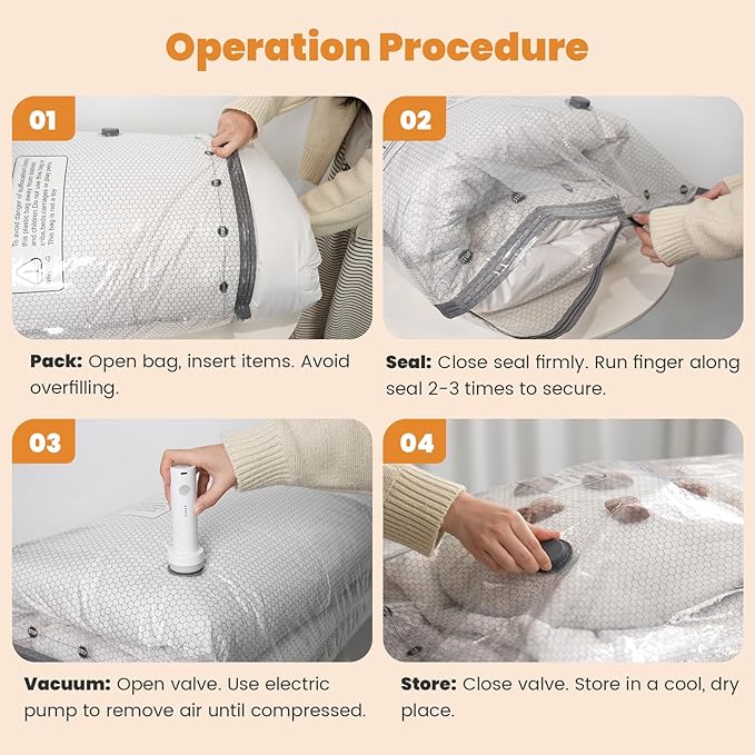 10 Jumbo Vacuum Storage Bags with Electric Pump, Large Vacuum Seal Bags for Clothing Comforters Blankets Bedding Pillows Sweater, Space Saver Compression Packing Bag for Moving and Home Essensials