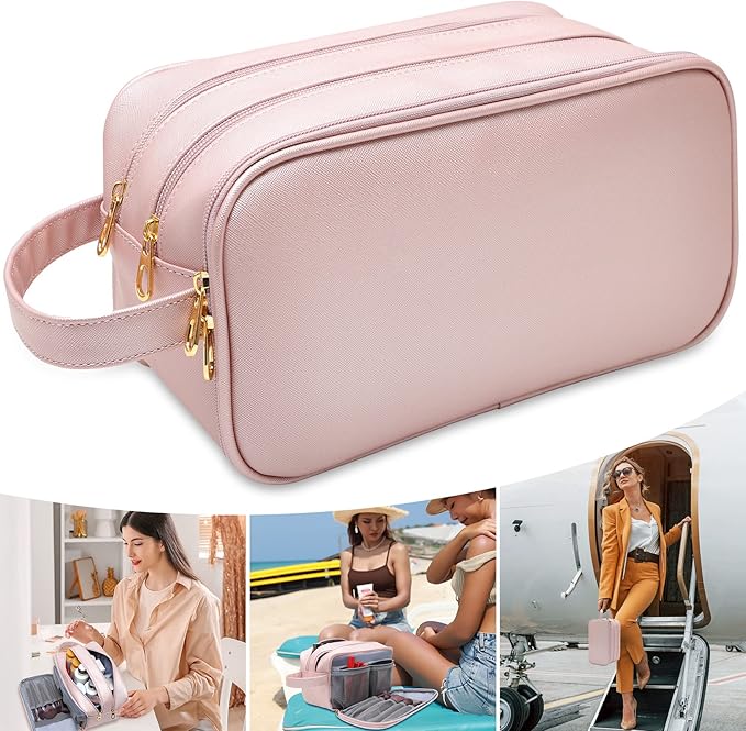 BAIMAY Large Toiletry Bag for Women, Pink Travel Makeup Organizer, Water-Resistant Cosmetic Dopp Kit with Compartments, Ideal Gift for Girls & College Dorm Essentials
